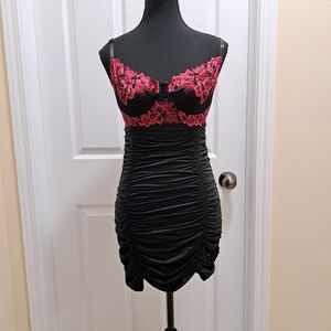 Coquette Lingerie Black Pink Chemise Rose Lace Detail Women's Size Medium
